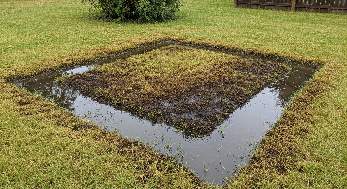 soggy wet yard over drain field — sign of a full septic tank
