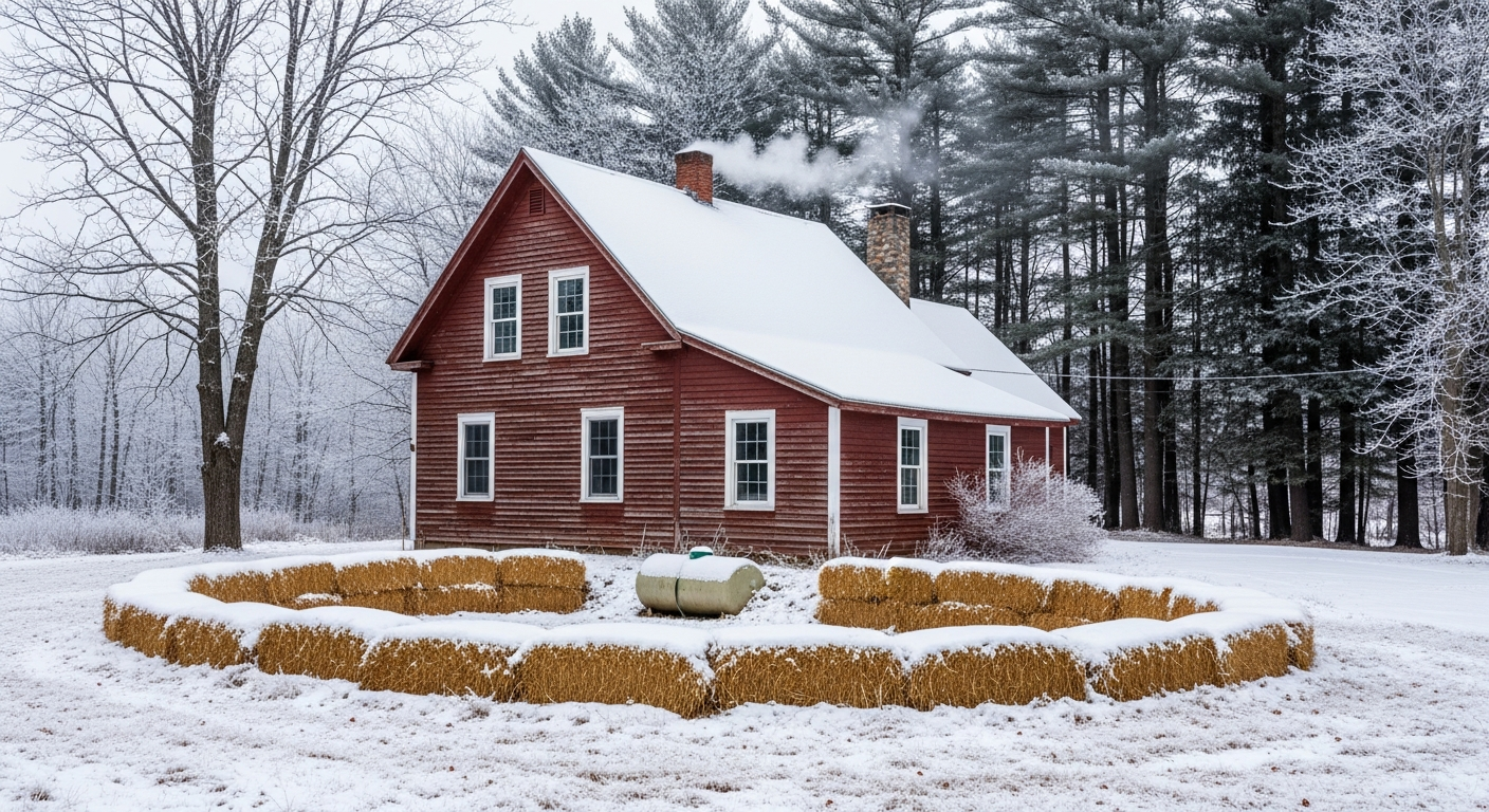 Snow-covered Maine home with a protected septic area
